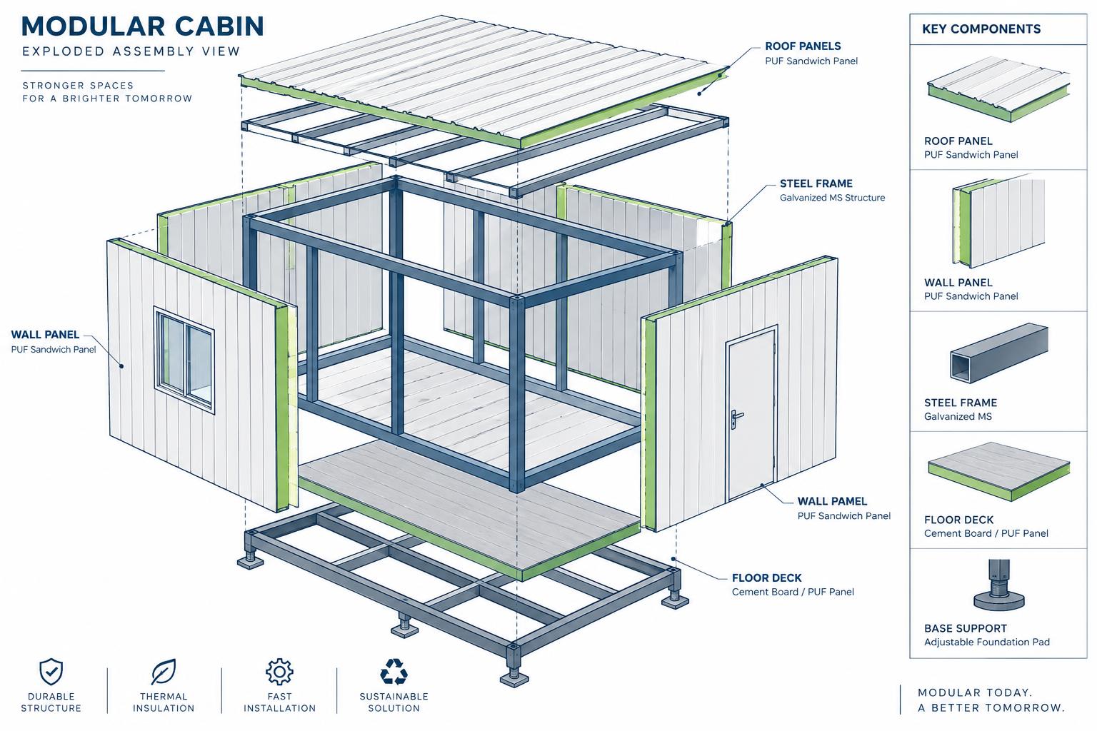 Diagram showing roof panel layer above the steel frame